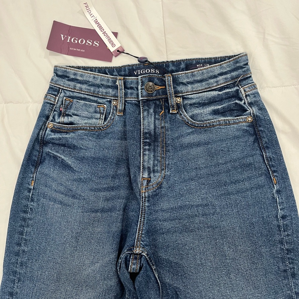 VIGOSS | Womens Friday Tapered Boyfriend High Rise Denim Blue Jeans NWT SIZE 24 - Picture 8 of 8